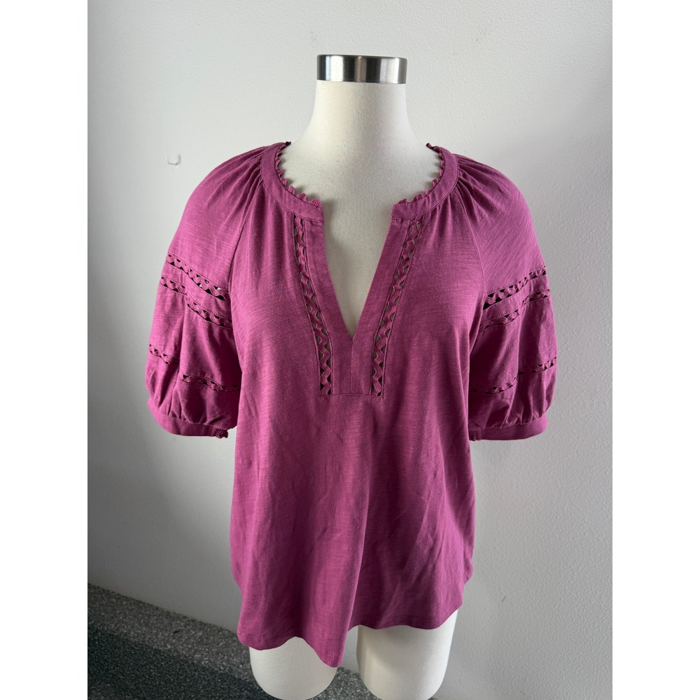 Boden Womens US 10 Maisy Rikrak Trim Top Berry Pink Cotton Puff Sleeve Blouse